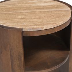 Frankie 50x60cm Travertine Bedside Table - Walnut