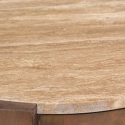 Frankie 50x60cm Travertine Bedside Table - Walnut