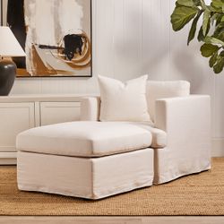 Birkshire Slip Cover Ottoman - White Linen - OUTLET NSW