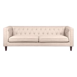 Tuxedo 3 Seater Tufted Sofa - Fawn Linen