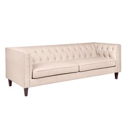 Tuxedo 3 Seater Tufted Sofa - Fawn Linen