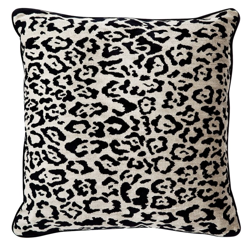 Serene Square Feather Cushion - Leopard Chenille w Black Velvet - OUTLET NSW