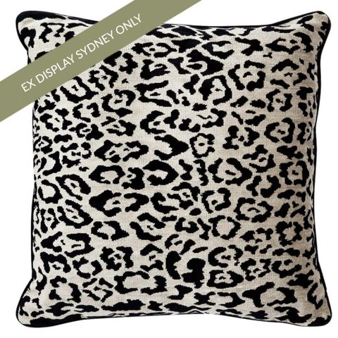 Serene Square Feather Cushion - Leopard Chenille w Black Velvet - OUTLET NSW
