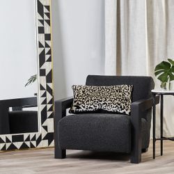 Serene Rectangle Feather Cushion - Leopard Chenille w Black Velvet - OUTLET NSW