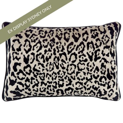 Serene Rectangle Feather Cushion - Leopard Chenille w Black Velvet - OUTLET NSW