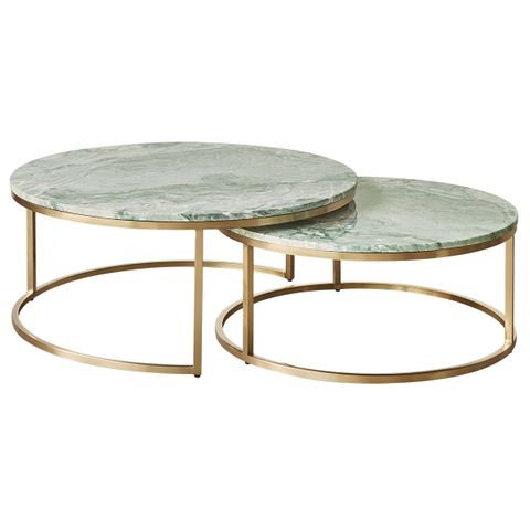Chloe Dusty Jade Marble Nesting Coffee Table - Gold