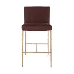 Heston Brass Kitchen Stool with Back - Chocolate Linen