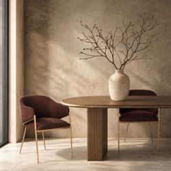 Heston Brass Dining Chair with Arms - Chocolate Linen