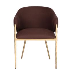 Heston Brass Dining Chair with Arms - Chocolate Linen