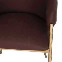 Heston Brass Dining Chair with Arms - Chocolate Linen