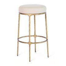 Heston Brass Bar Stool - Natural Linen