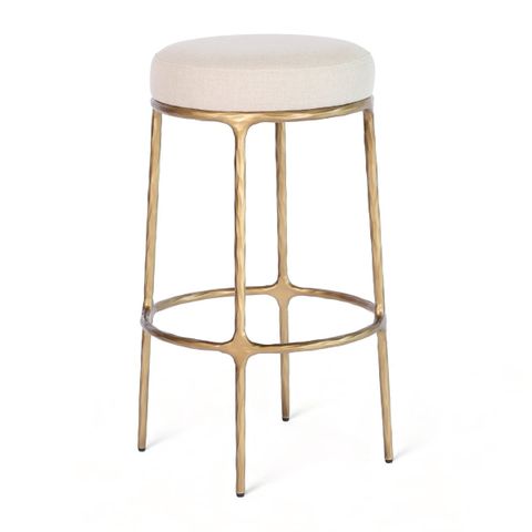 Heston Brass Bar Stool - Natural Linen