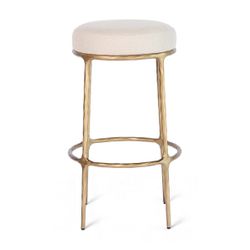 Heston Brass Bar Stool - Natural Linen