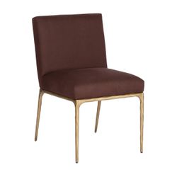 Heston Brass Dining Chair - Chocolate Linen