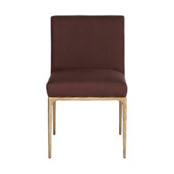 Heston Brass Dining Chair - Chocolate Linen