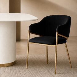 Heston Brass Dining Chair with Arms - Black  Linen