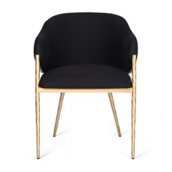 Heston Brass Dining Chair with Arms - Black  Linen