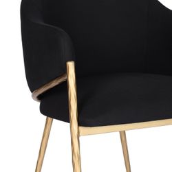 Heston Brass Dining Chair with Arms - Black  Linen