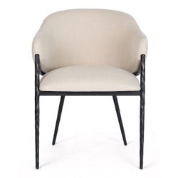 Heston Black Dining Chair with Arms - Natural Linen