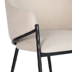Heston Black Dining Chair with Arms - Natural Linen