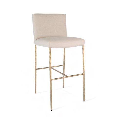 Heston Brass Bar Stool with Back - Natural Linen