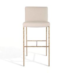 Heston Brass Bar Stool with Back - Natural Linen