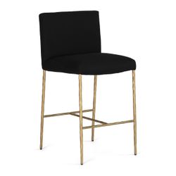Heston Brass Kitchen Stool with Back - Black Linen