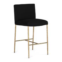 Heston Brass Kitchen Stool with Back - Black Linen