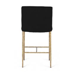 Heston Brass Kitchen Stool with Back - Black Linen