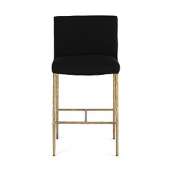 Heston Brass Kitchen Stool with Back - Black Linen