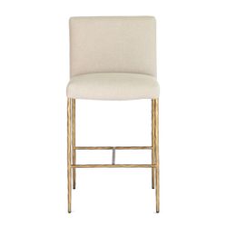 Heston Brass Kitchen Stool with Back - Natural Linen