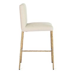 Heston Brass Kitchen Stool with Back - Natural Linen
