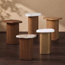 Solstice Ivory Cloud Marble Side Table - Oak