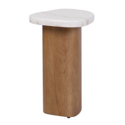 Solstice Ivory Cloud Marble Side Table - Oak