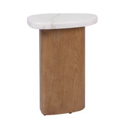 Solstice Ivory Cloud Marble Side Table - Oak