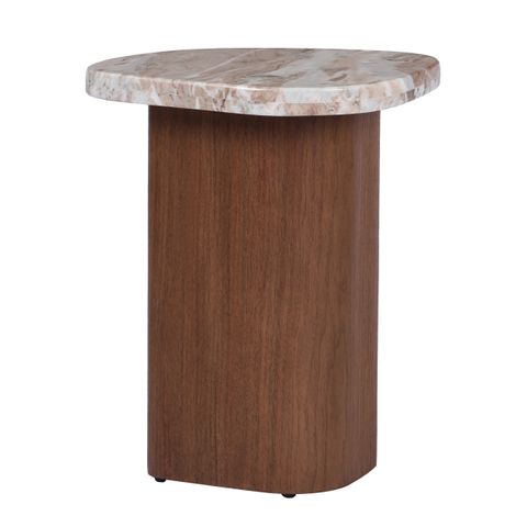 Solstice River Brown Marble Side Table - Walnut
