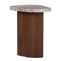 Solstice River Brown Marble Side Table - Walnut