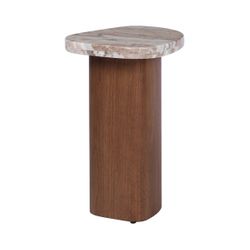Solstice River Brown Marble Side Table - Walnut