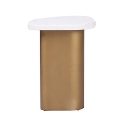 Solstice White Marble Side Table - Antique Gold