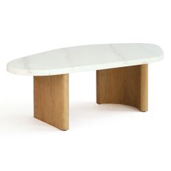 Solstice Ivory Cloud Marble Coffee Table - Large Oak