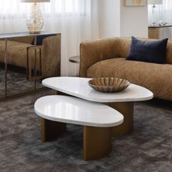 Solstice White Marble Coffee Table - Small Antique Gold