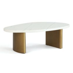 Solstice White Marble Coffee Table - Small Antique Gold