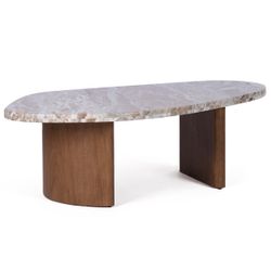 Solstice River Brown Marble Coffee Table - Large Walnut