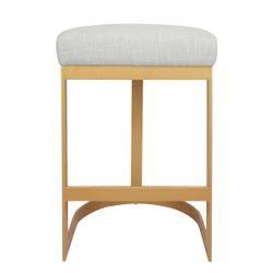 Brooke Brass Kitchen Stool - Natural Linen - OUTLET NSW
