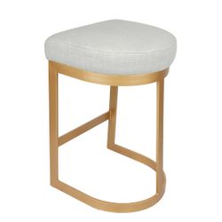 Brooke Brass Kitchen Stool - Natural Linen - OUTLET NSW