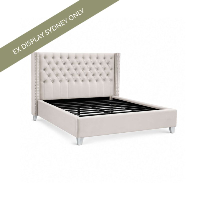 Salamanca Queen Bedhead - White Velvet - OUTLET NSW