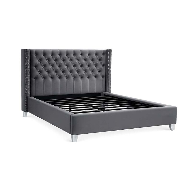 Salamanca Queen Bedhead & Frame - Grey Velvet - OUTLET NSW