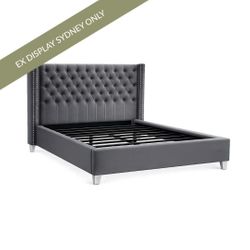 Salamanca Queen Bedhead & Frame - Grey Velvet - OUTLET NSW