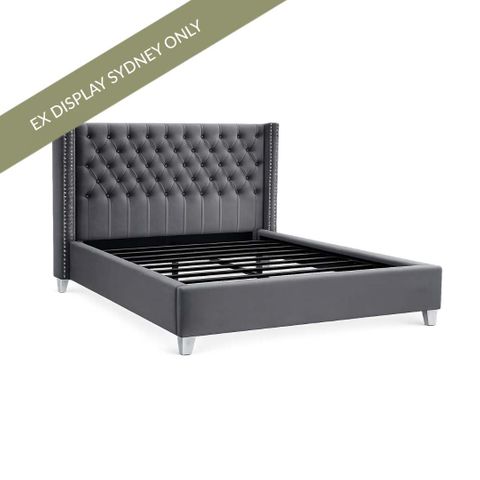 Salamanca Queen Bedhead & Frame - Grey Velvet - OUTLET NSW
