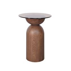 Caden Glass Side Table - Walnut - OUTLET NSW